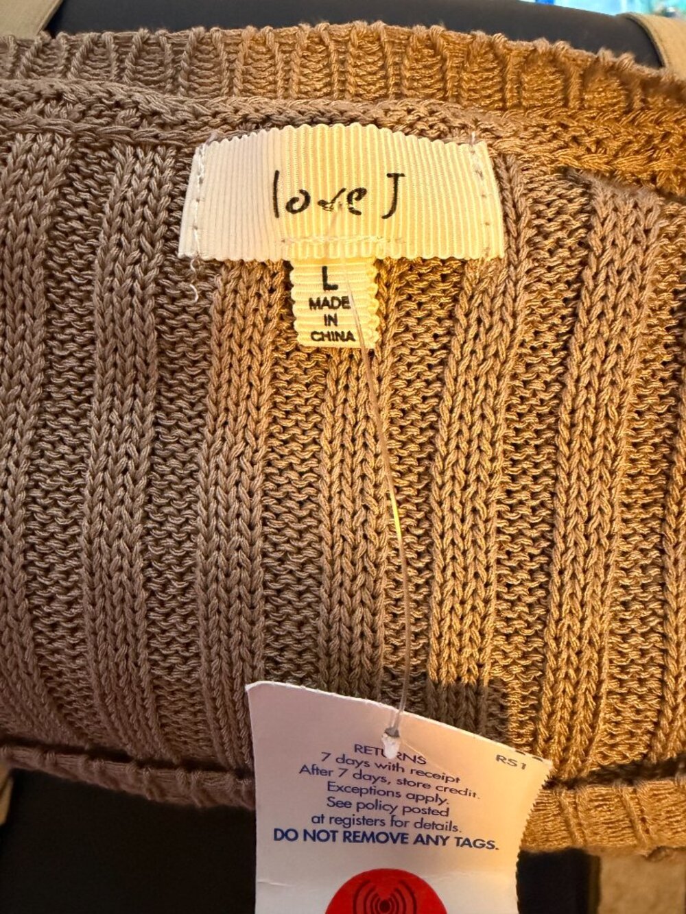 Love J Distressed Tan Knit Sweater • Size Large • NWT - Picture 6 of 6